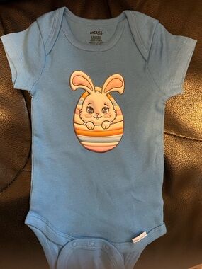Blue Kids Tee with Cute Bunny Egg Graphic